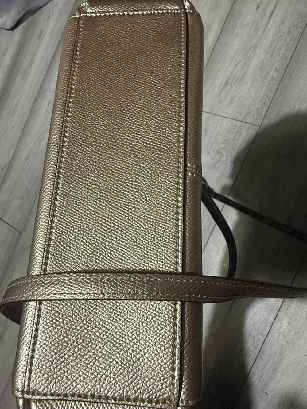 Coach Metallic Rose Gold Satchel with Snake-Print Strap and Top Handles - Picture 13 of 15